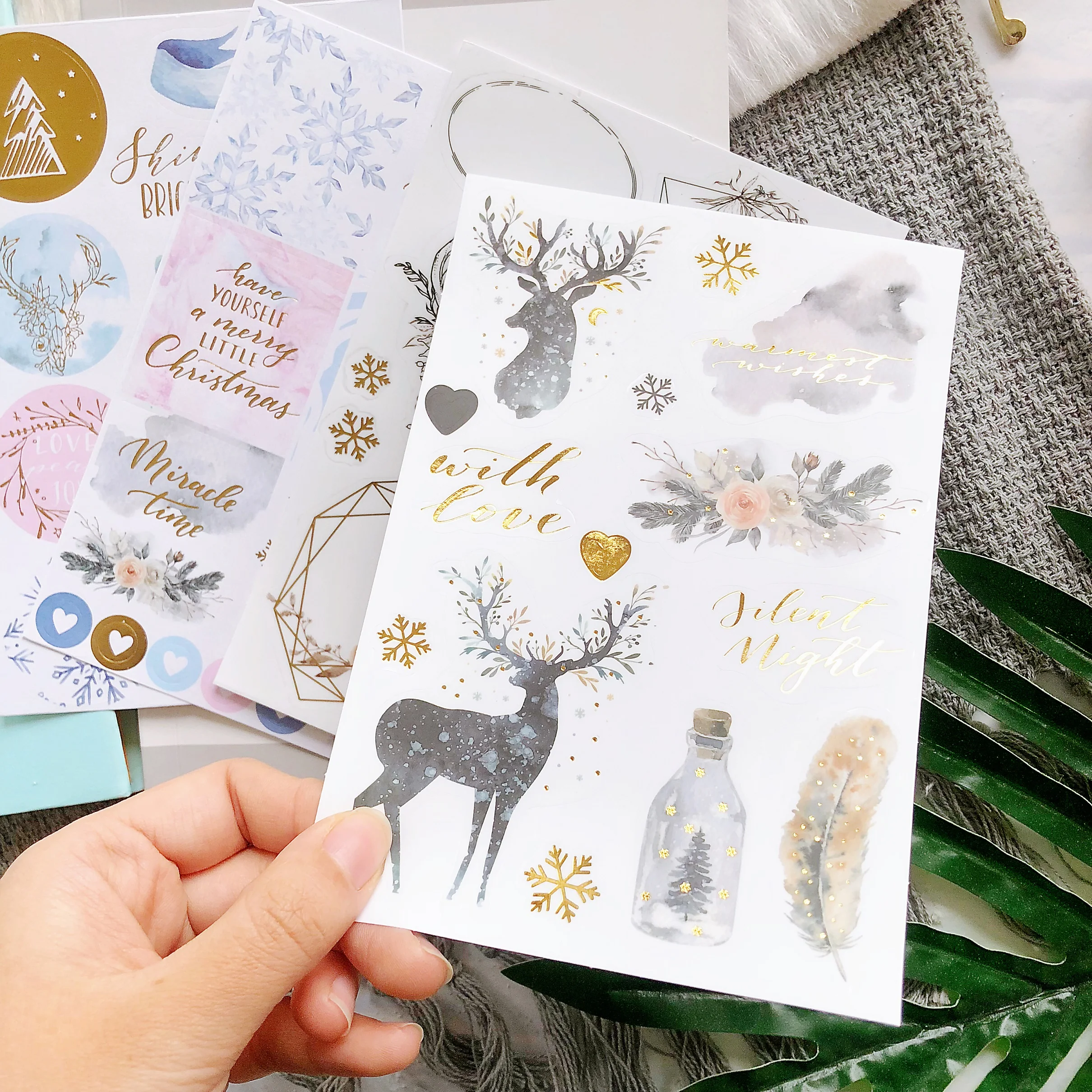 Водонепроницаемые рождественские виниловые наклейки из ПВХ, Золотая фольга для самостоятельного творчества, декоративные наклейки для скрапбукинга
