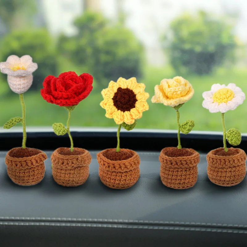 Decorative crochet flower handmade artificial flowers pots planters wreaths and plants