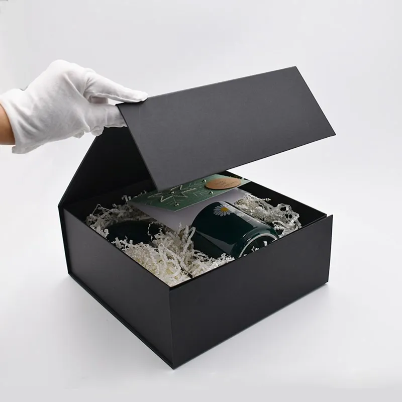 
Creative Minimalist Clothing Jewelry Gifts One-piece Box with Magnetic Lid and Ribbon Folding Flip Gift Box Logo Customization 