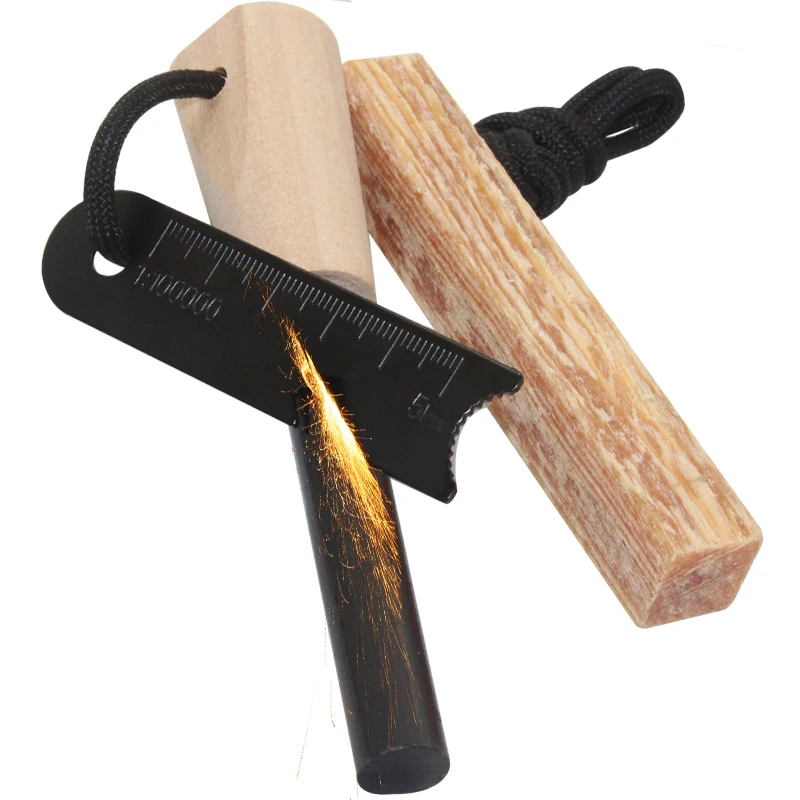 1/2 inch Wood Handle Firestarter Kit Ferro Rod with Fatwood Stick Fire Starter Tinder