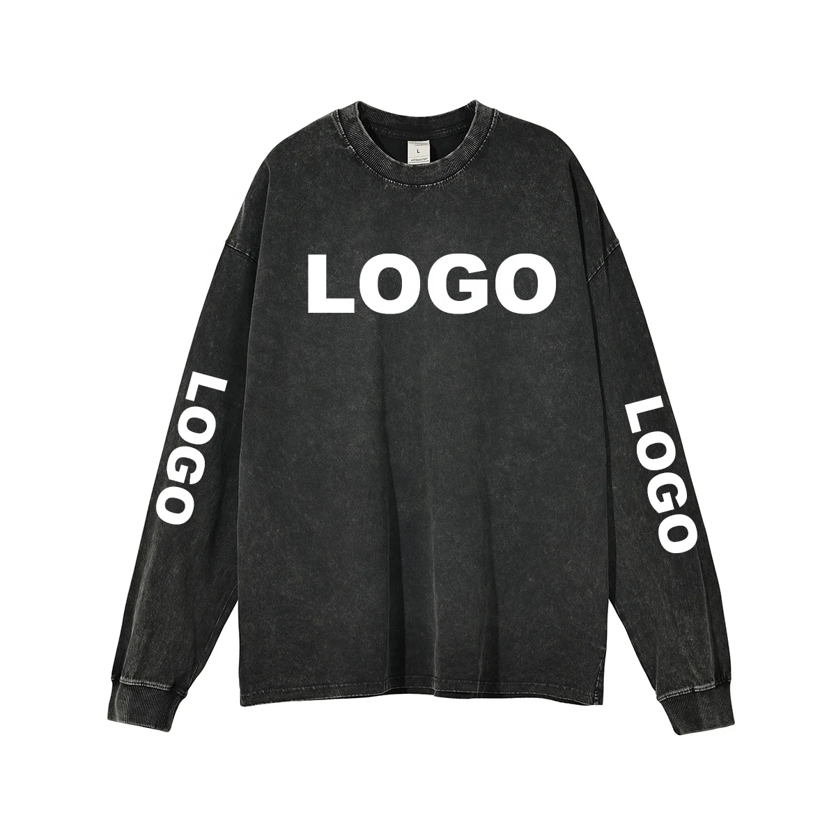 100% cotton factory customize logo vintage 250gsm batik long sleeve t shirts acid washed t shirt