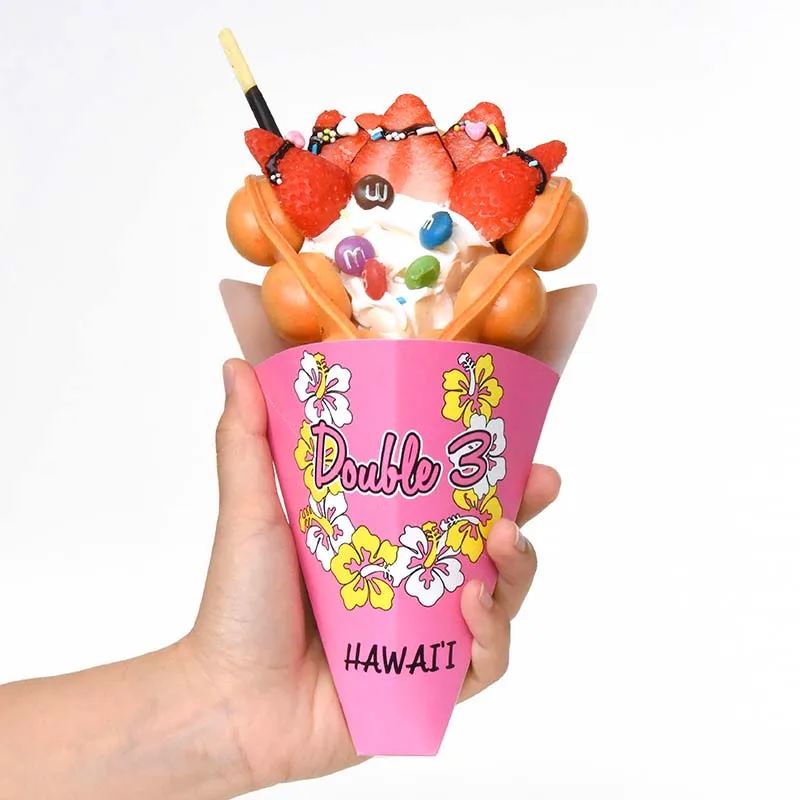 Pink sweet food cone packaging custom paper bubble waffle cone with logo