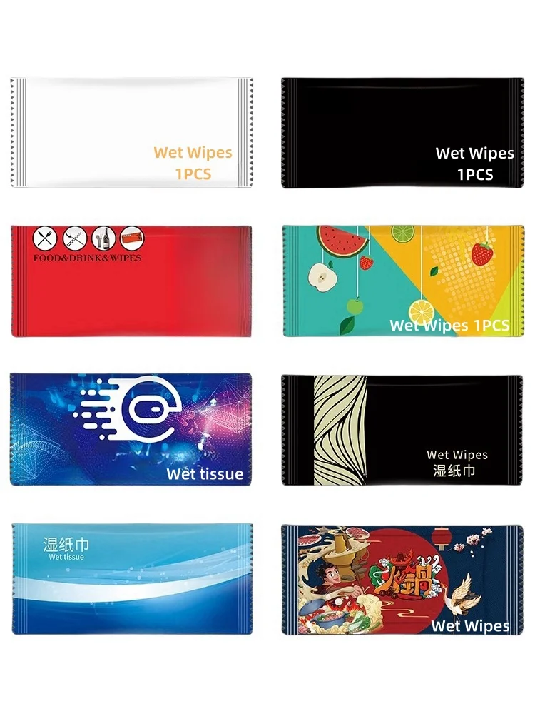 OEM LOGO Restaurant Hotel Airline Take-Out Personal Baby Hand Face Care Household Use Multi-Function Single Cleaning Wet Wipes