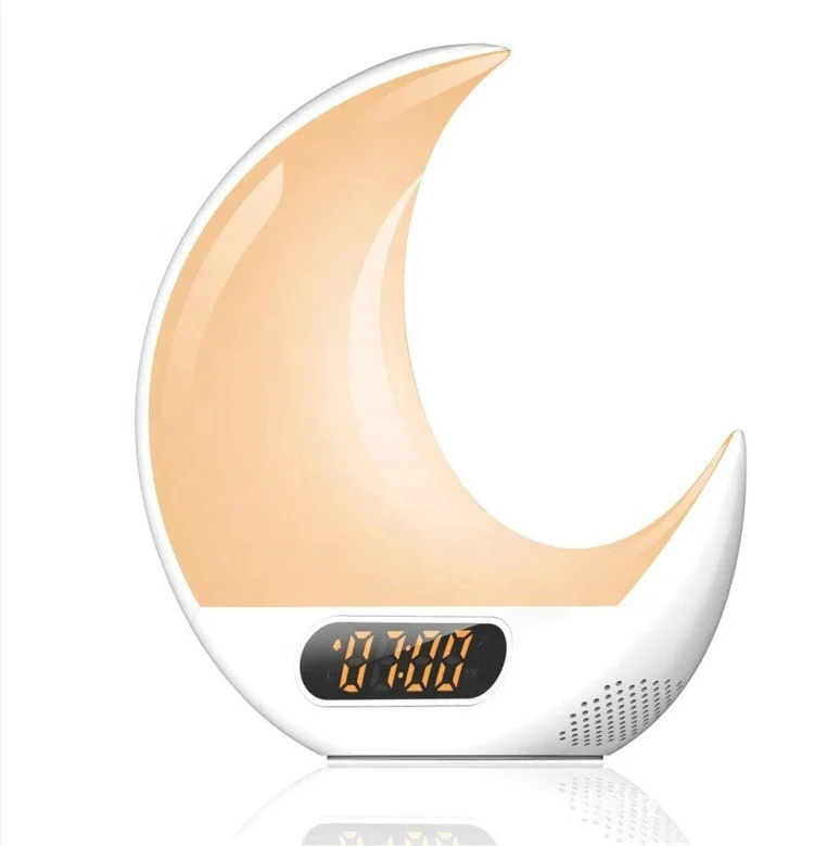 Moon shape desktop LED Night lighting Lamp wakeup light Alarm clock with Remote control and FM Radio