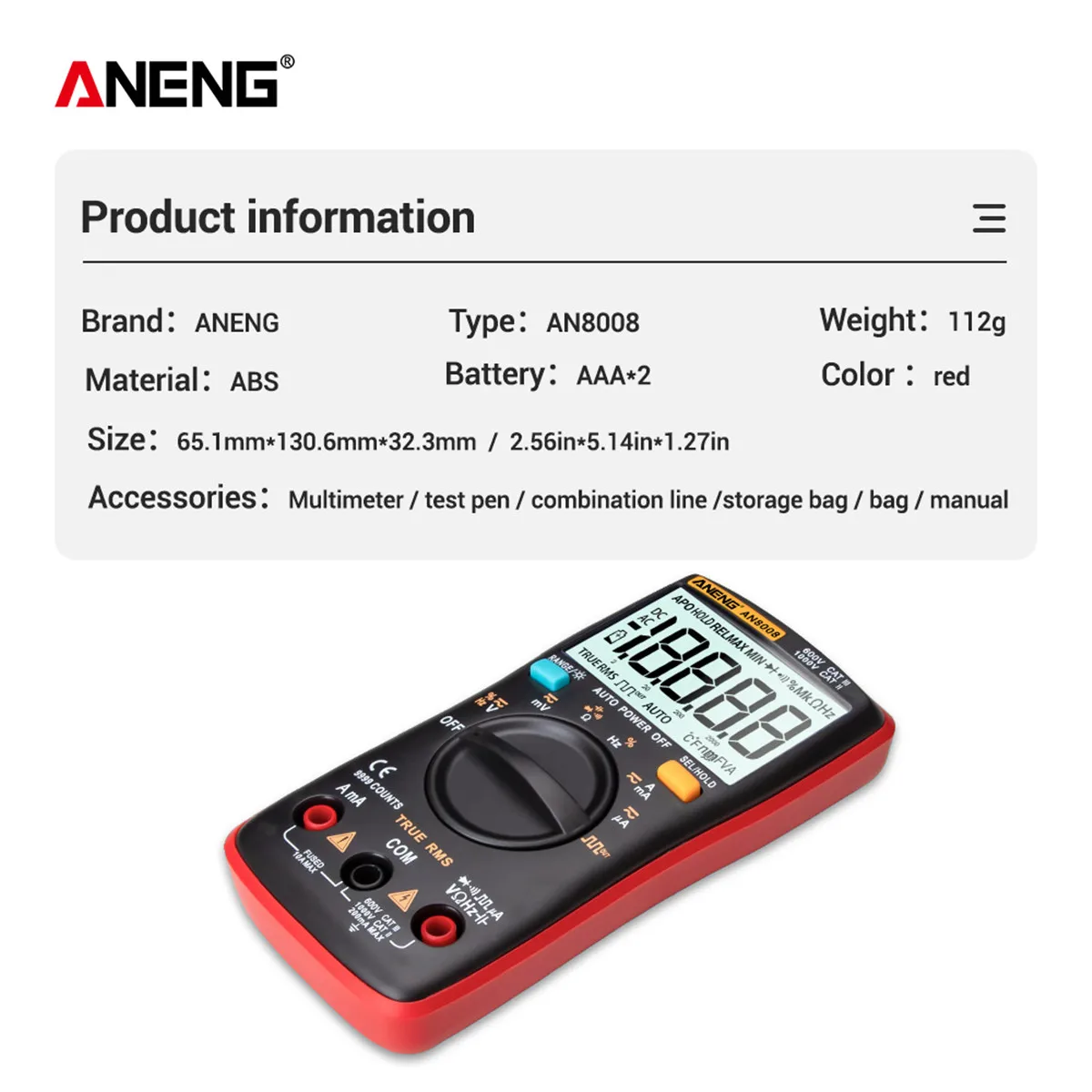Цифровой мультиметр ANENG AN8008 Pro, 9999 отсчетов, True-RMS, квадратная волна, подсветка, амперметр напряжения постоянного и переменного тока, Ток Ом, автоматический/ручной