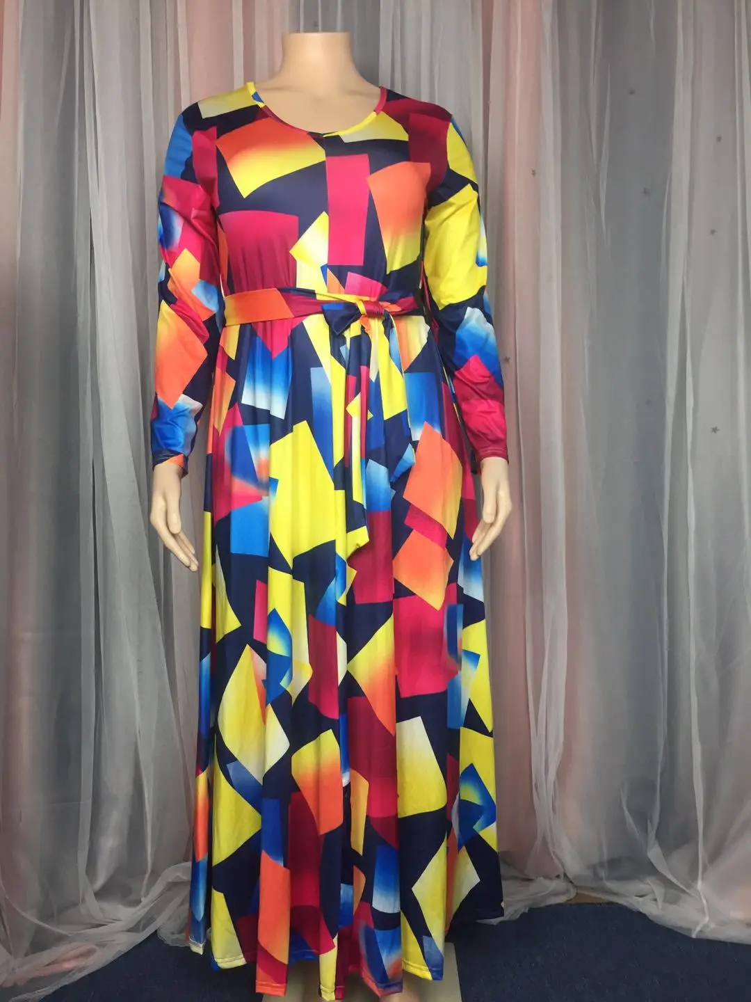Hot Selling Dress Lady Plus Size Colorful Printed Long Sleeve Sexy V Neck Wrap Dress African Clothing Plus Size Dresses Summer