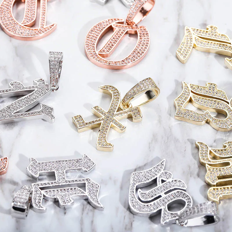 Custom Hip Hop A-Z Cubic Zircon Letters  Micro Pave Captial Cursive Initial Pendant For Women Iced Out Alphabet Letter Necklace
