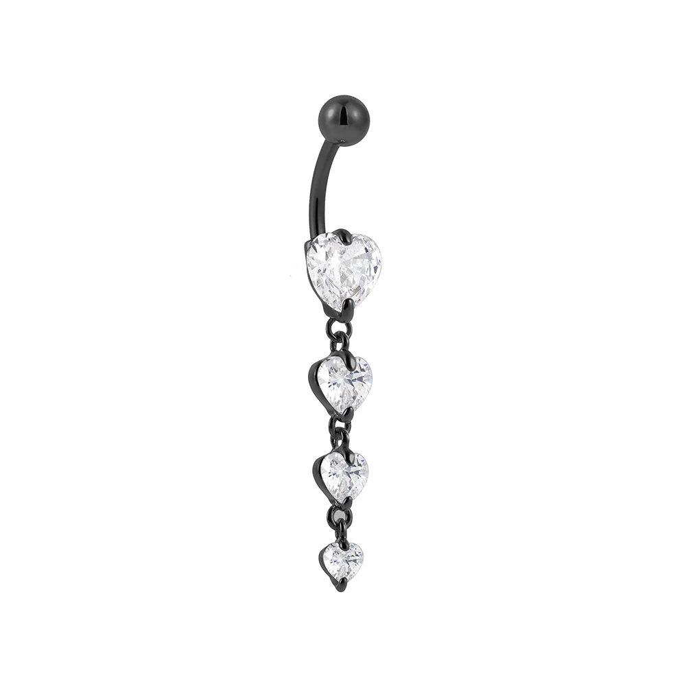 Superstar custom 316L stainless steel pendant belly button ring 4 white heart shaped zircon PVD navel body piercing jewelry