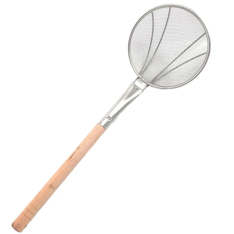 kitchen accessories Mesh wire skimmer fry basket stainless steel colander with long wooden handles