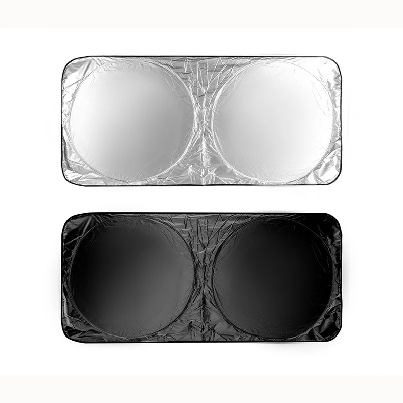 Hot Sale Silver Polyester Two Round Car Front Window Sunshade With Uv Rays And Sun Heat Protection Foldable Design