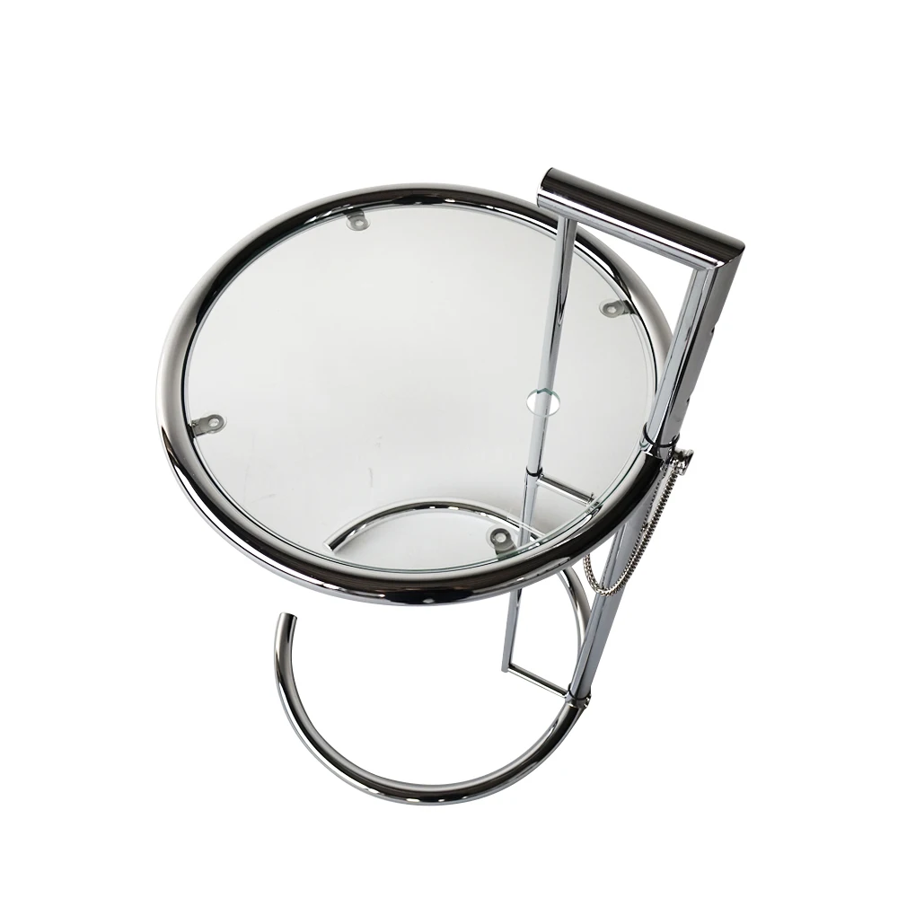 Маленький круглый стеклянный и хромированный зеркальный боковой стол