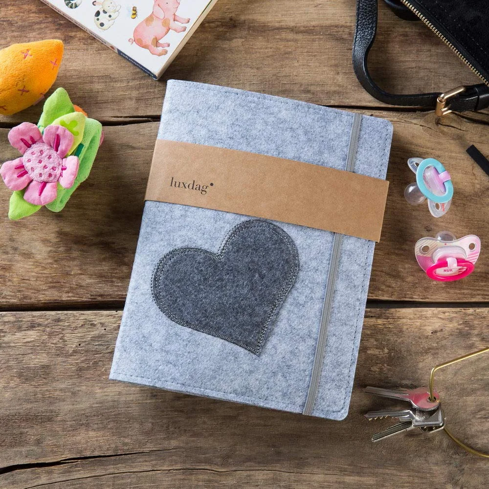 Handmade maternity passport cover felt for maternity passport with heart pocket for baby picture health card