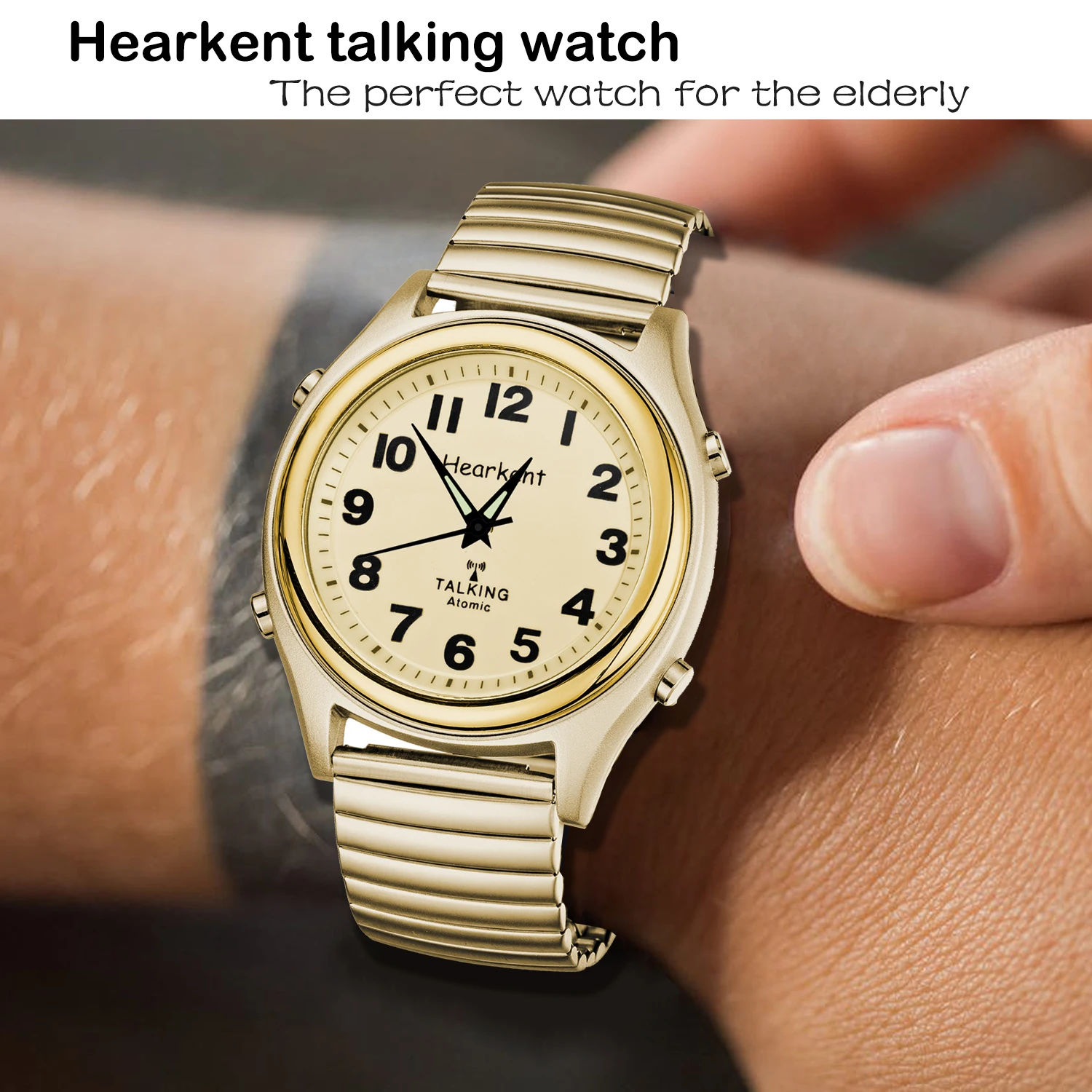 Hearkent  Atomic Talking Watch for Men Speaking Wristwatch for Blind Elderly Visually Impaired Low Vision