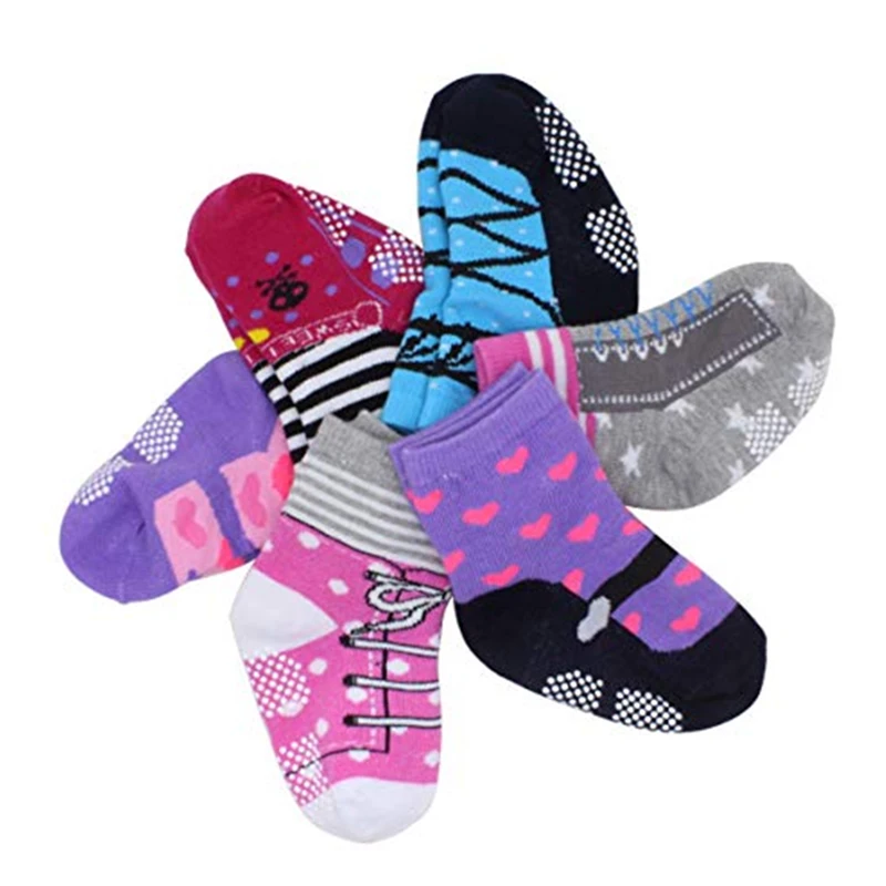 cotton tube socks for young girls kids anti slip  cute cartoon crew socks custom design wholesale