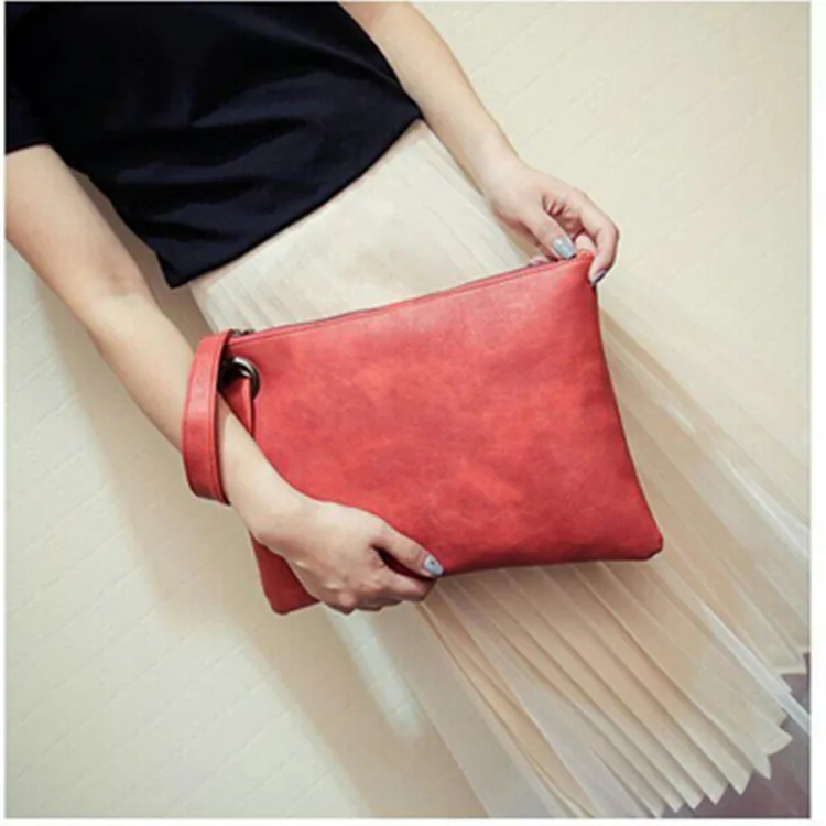 New Style Large Capacity Leather Envelope Bag Solid Color Women Handbag Fashion Ladies Oversized Wristlet Clutch Bag