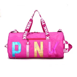 Customized Logo Large Capacity Pink Duffle Bags Gym Women Waterproof Sports Travel Bag