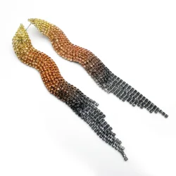 hawaiian rainbow coloful crystal copper long boho womens earrings wholesale custom fashion Rhinestone tassel Earrings