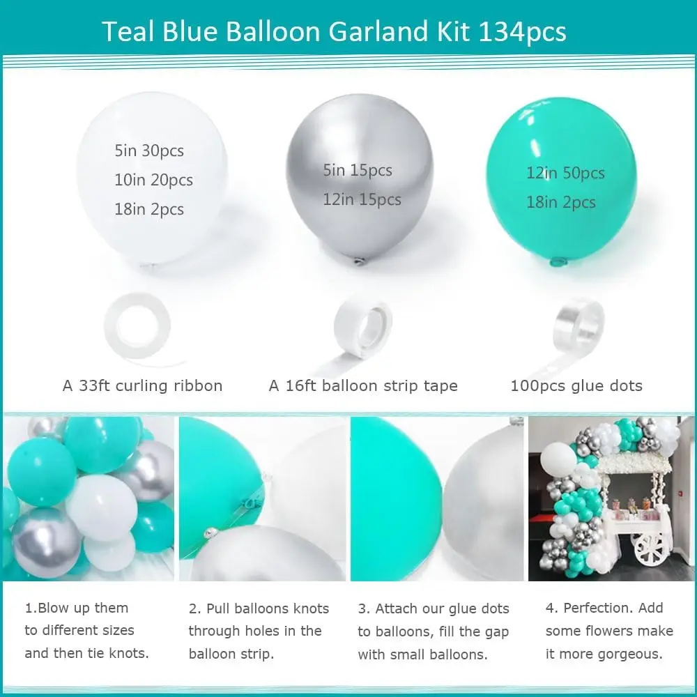 Balloons arch garland tiffany blue Metallic silver Balloons round metal stand balloon arch kit party decoration