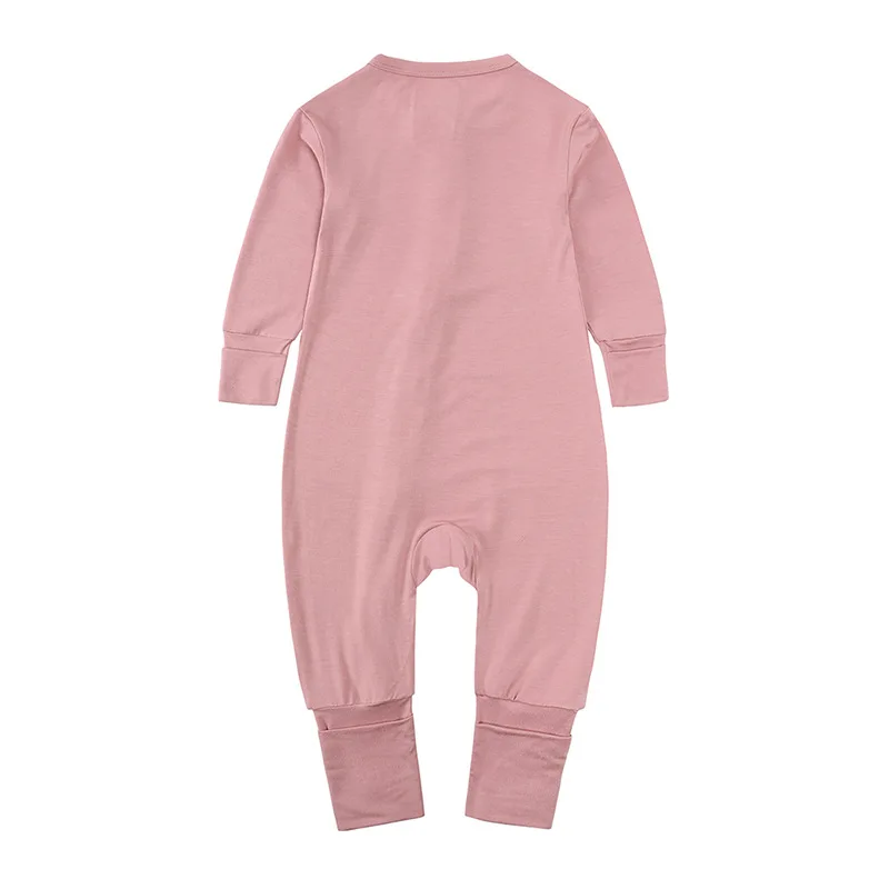 2023 Spring Autumn Bamboo Fabric Zipper Pajamas Baby Clothes Footed Romper Bamboo Onesie Blank Color