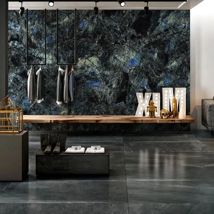 Blue Emerald Exotic Backlit Granite Madagascar Natural Stone Countertop Table Lemurian Labradorite Blue Granite Slab