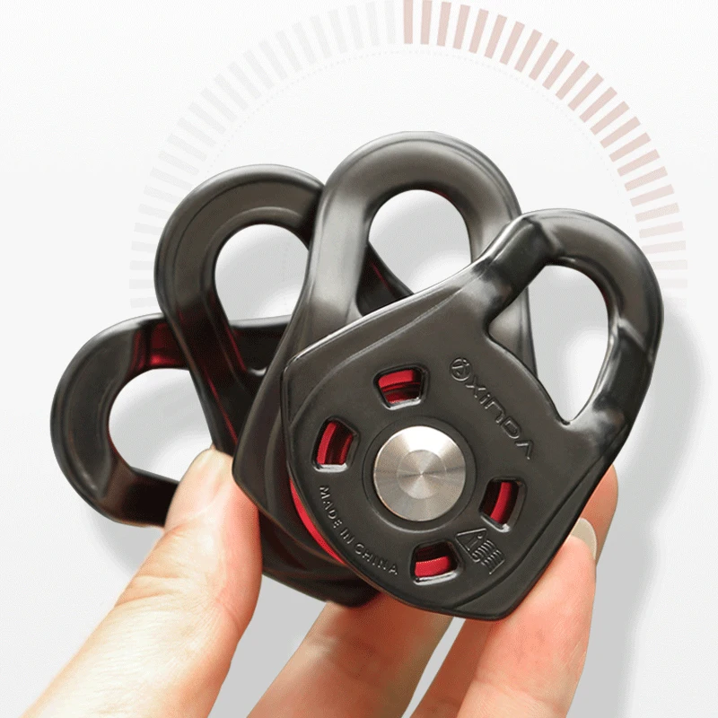 XINDA 360 degree swivel 22kN colorful aluminum alloy triple pulley with ball bearing for outdoor climbing mountaineering