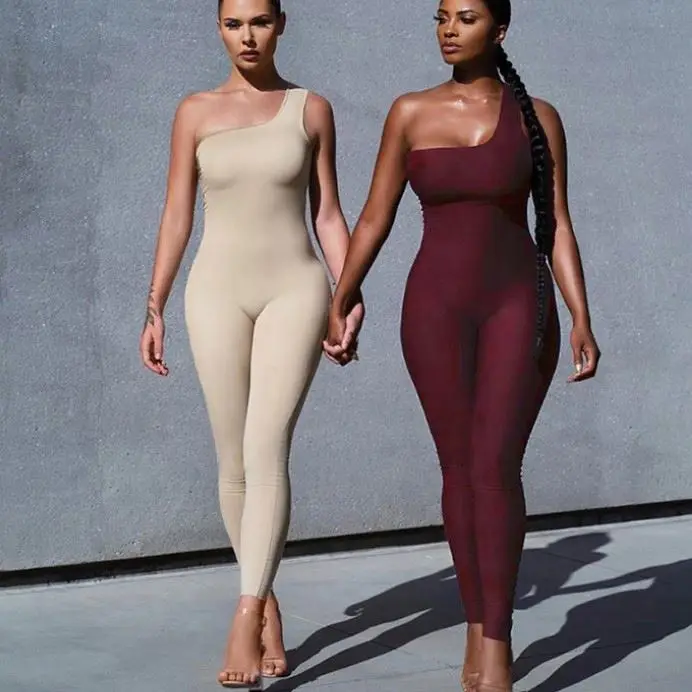 Повседневные Спортивные комбинезоны с одним плечом для женщин, комбинезон для фитнеса без рукавов, облегающая одежда для активного отдыха, модные комбинезоны 2021