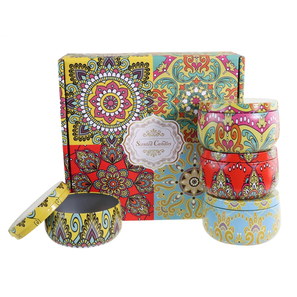 Wholesale online! 4 things. set, candles, tea, candy, metal tins with printed packaging paper box