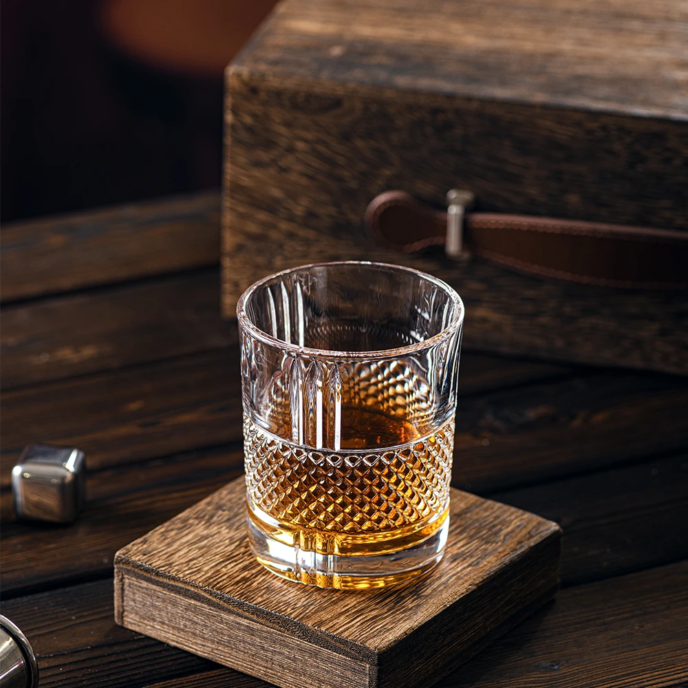 New design Wholesale 320 ML Old Fashion Diamond Whiskey Glass Whisky Glass with free sample