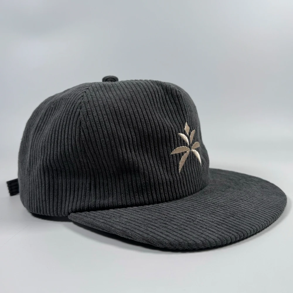 High quality Custom cap corduroy fabric Flat bill unstructured embroidered snapback hats Vintage grey 5 panel baseball gorras