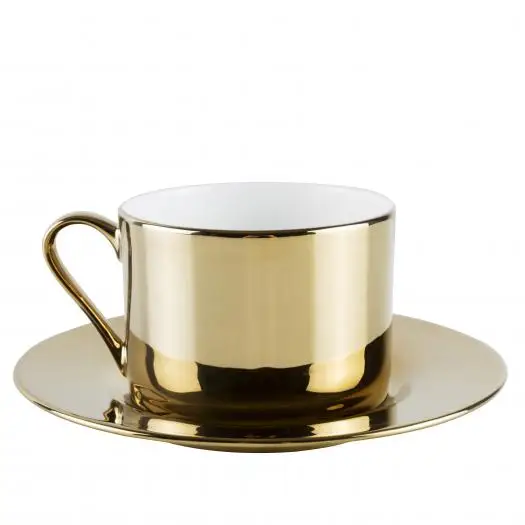 Новые керамические чайные чашки и блюдца золотого цвета с золотистой ручкой, керамические кофейные кружки, чайные чашки и блюдца, набор