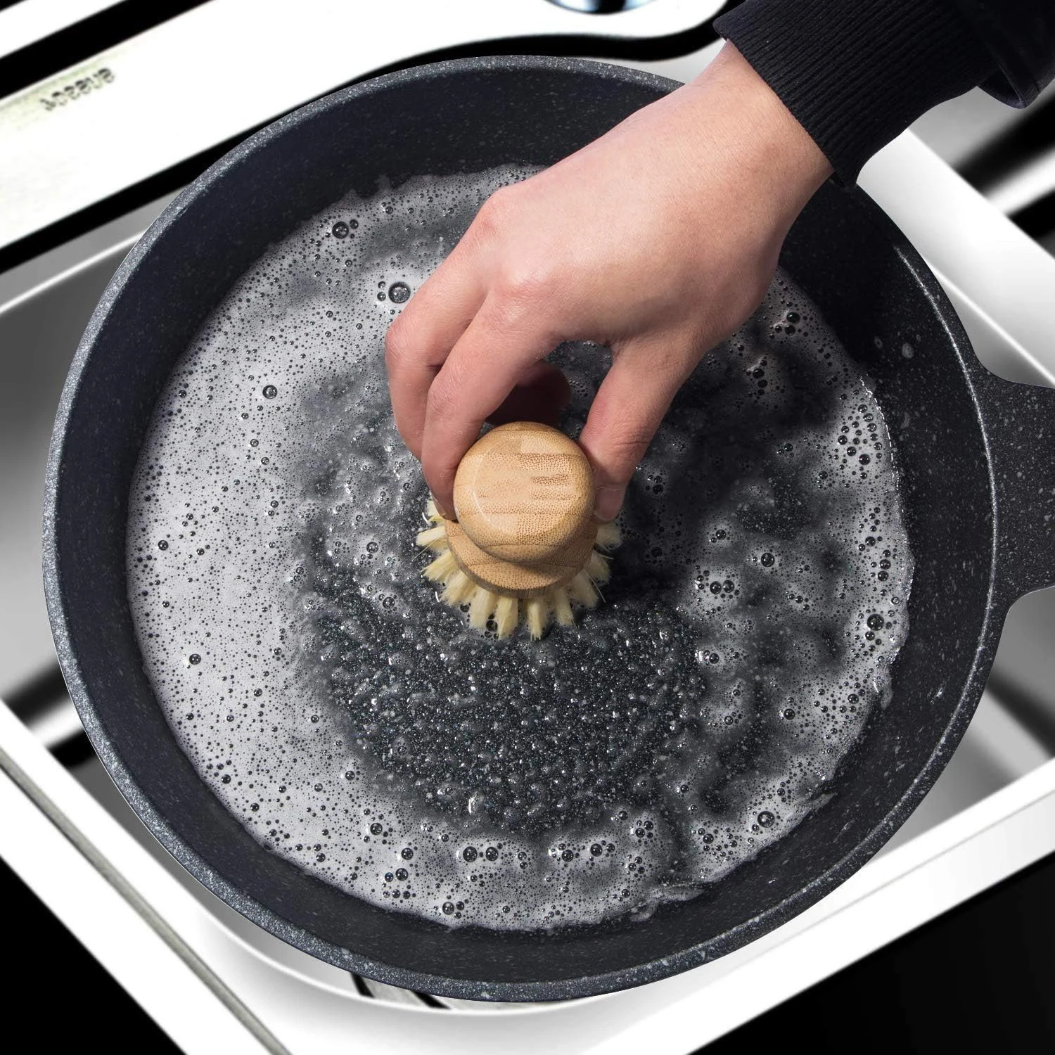 Palm Pot Brush Bamboo Round Mini Dish Brush Natural Scrub Brush Durable Scrubber Cleaning Kit Union Tampico Cleaning Pots Pans