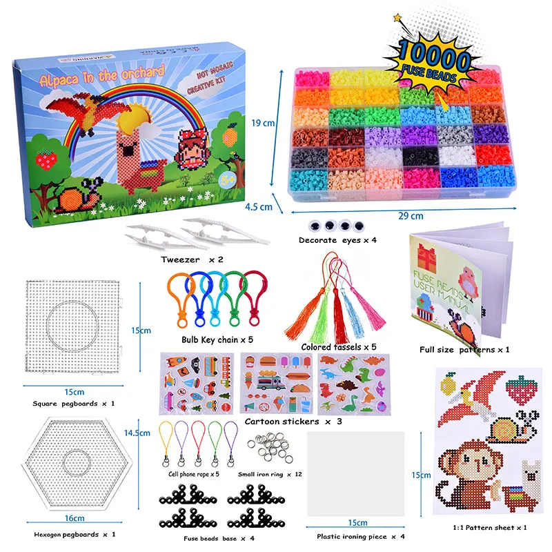2024 Factory Custom 10000PCS Iron Fuse Hama Beads Non-Toxic Kid Toys DIY Ironing Perler Fuse Beads Kit with Gift Box