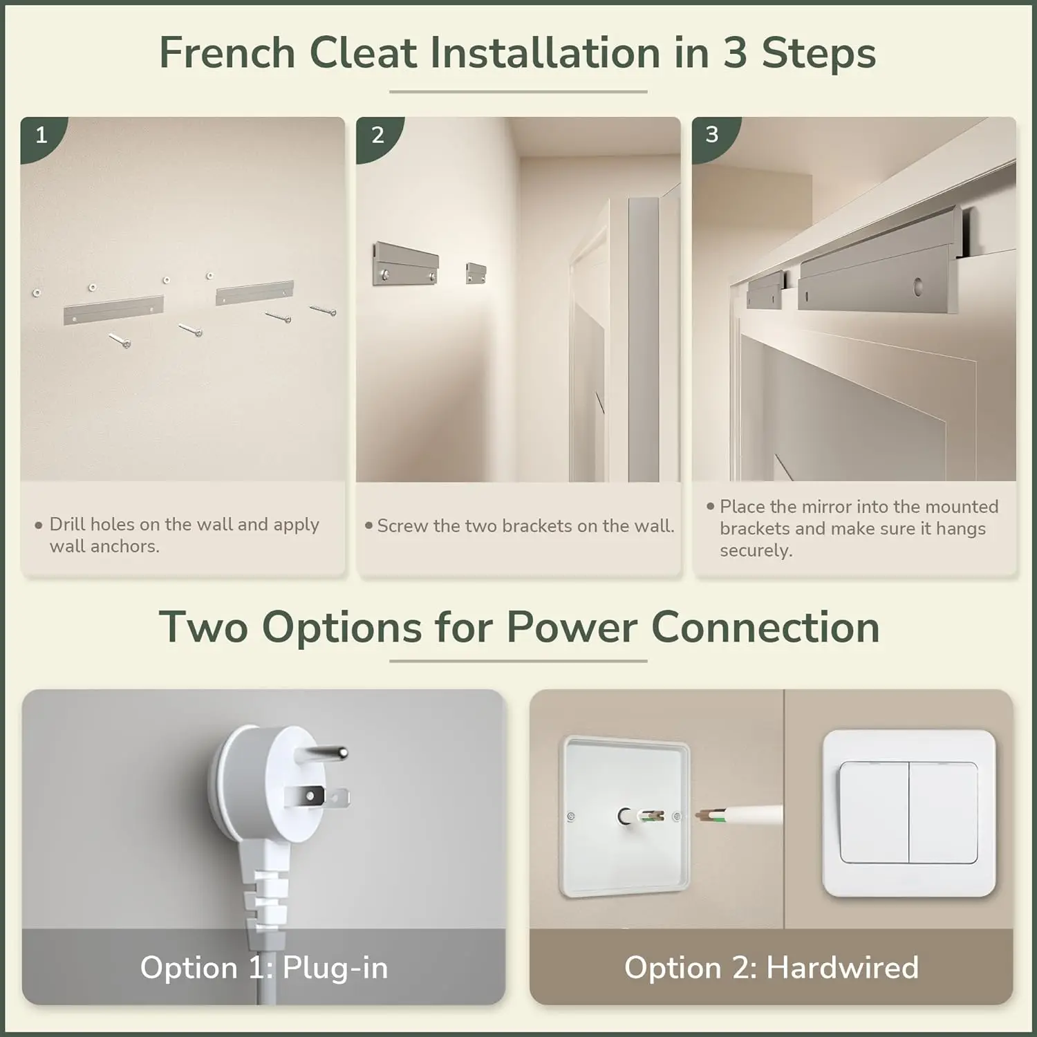 Factory smart mirror large size led bathroom mirror with lights anti-fog 3 colors makeup mirror