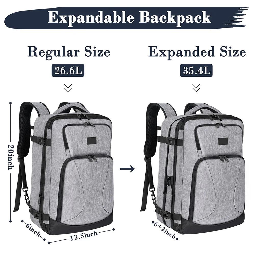 Expandable Waterproof Polyester Traveling Backpack with Toiletry Bag Large Capacity Men Women Travel Bagpack