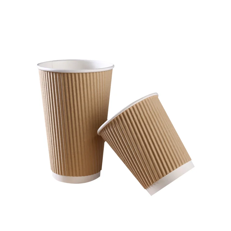 Factory Direct Plain Milk Tea Water Kraft Paper Drink Cup Double Layer Corrugated Disposable Ripple Paper Coffee Cups