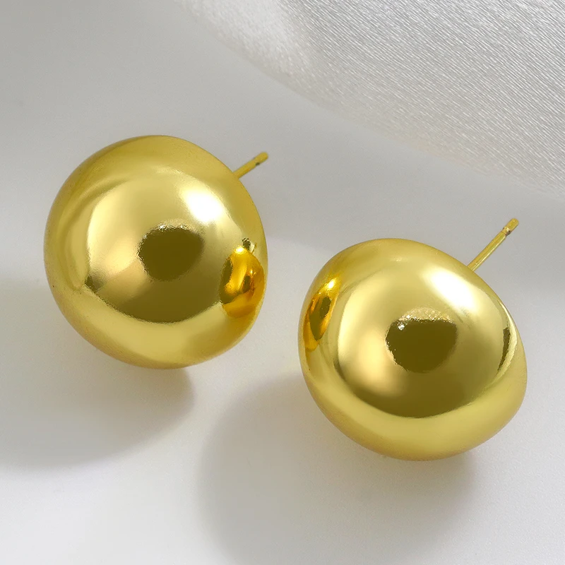 Large Round Hollow Ball Earrings Chunky Hypoallergenic Designer Brass 18K Gold Plated Stud Earrings Women