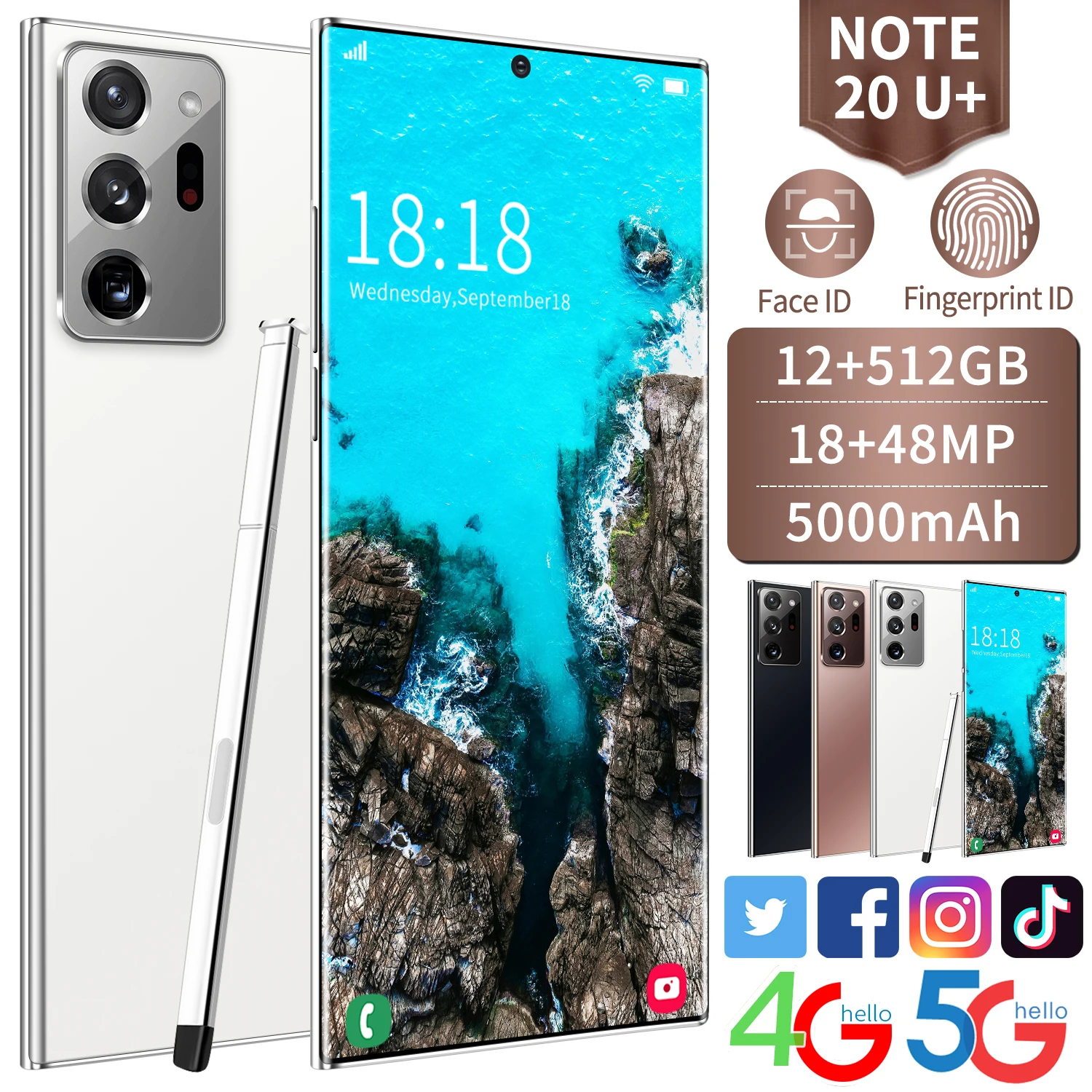 Note20U + мобильных телефонов 6 9 дюймов HD экран 5000 мАч стилус android телефон 12 Гб 512 большой объем памяти смарт-чехол для