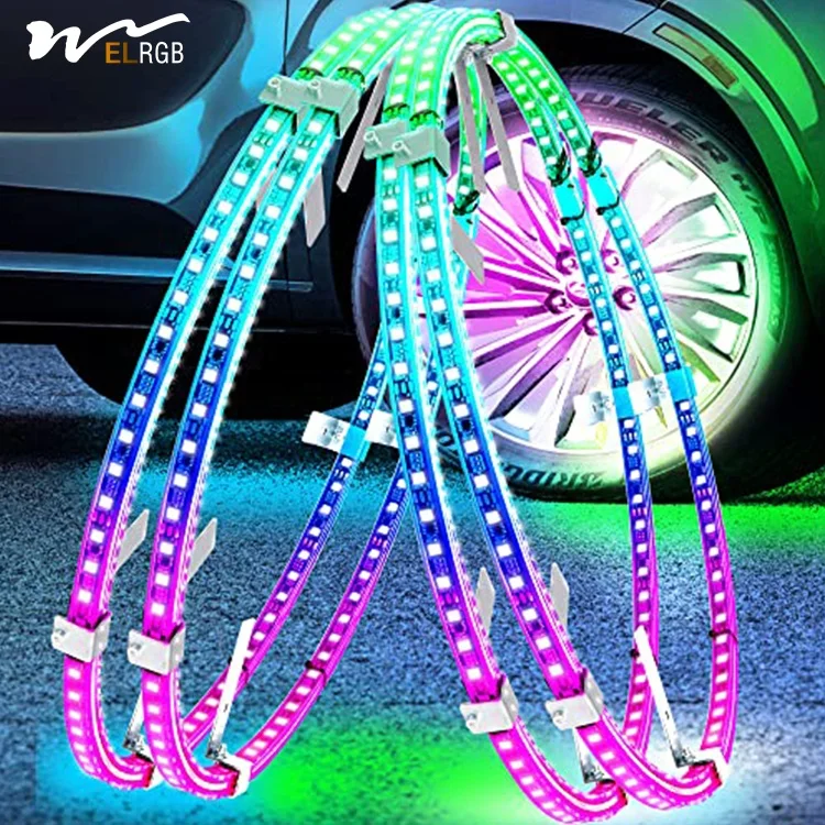 LED Dream Chasing Colors L/R turn signal and brake backlight 2-row wheel rim RF/APP flow neon strip light decoration kit