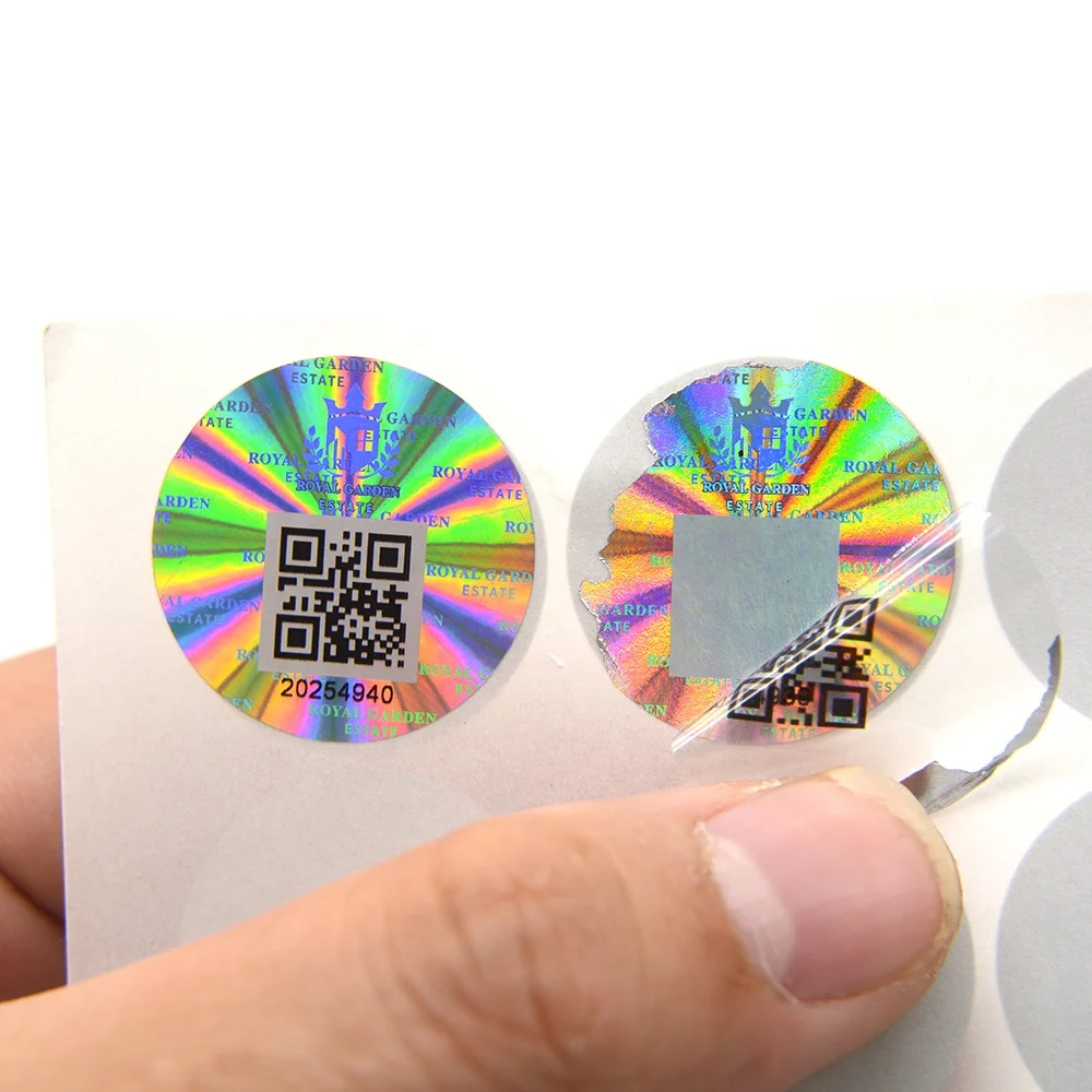 Waterproof Vinyl Die Cut Anti-fake Hologram Sticker Authenticity Security Sequence Codes With Special Void Logo Label