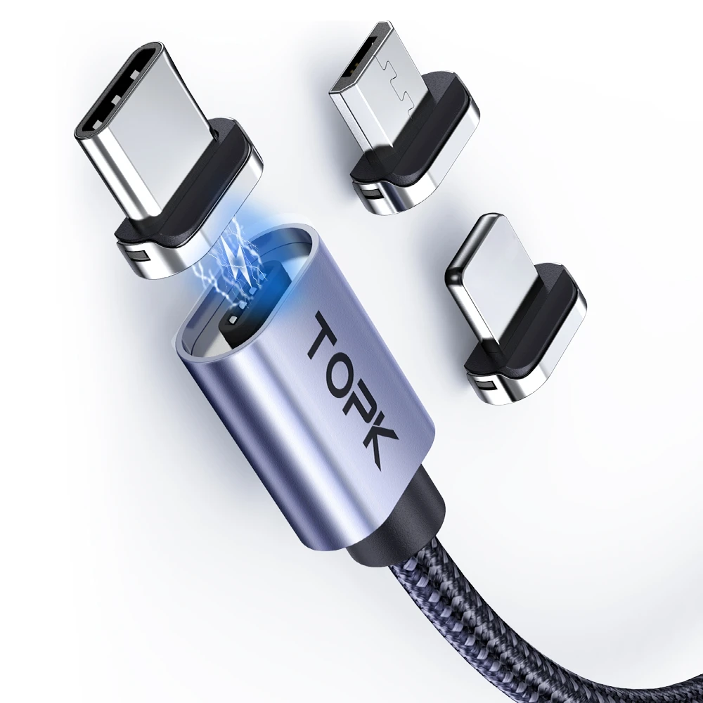  Бесплатная доставка TOPK AM45 1 м 3A QC3.0 Быстрая зарядка Магнитный USB кабель для