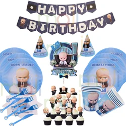 Baby Boss Disposable Tableware Theme Birthday Party Decorations Disposable Plates Cups Straws Tablecloth Supplies