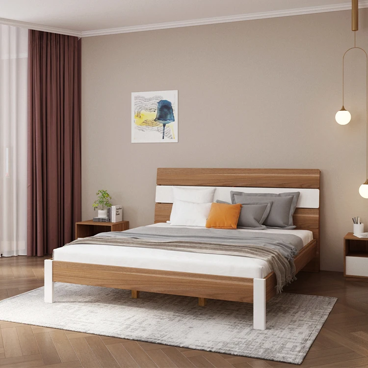 Bedroom Furniture Set, Fashion Designs Wood Bed Wardrobe Nightstand for Modern Home