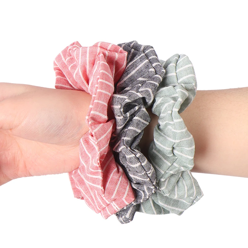 New low MOQ stripe checked scrunchies cotton fabric elastic hair ties scrunchies for hair