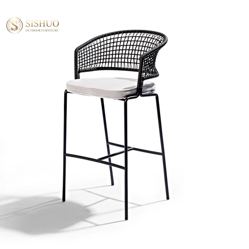 Commercial  Aluminum Frame Bar ArmChair Kitchen Rope Bar Stool Chair With Backs
