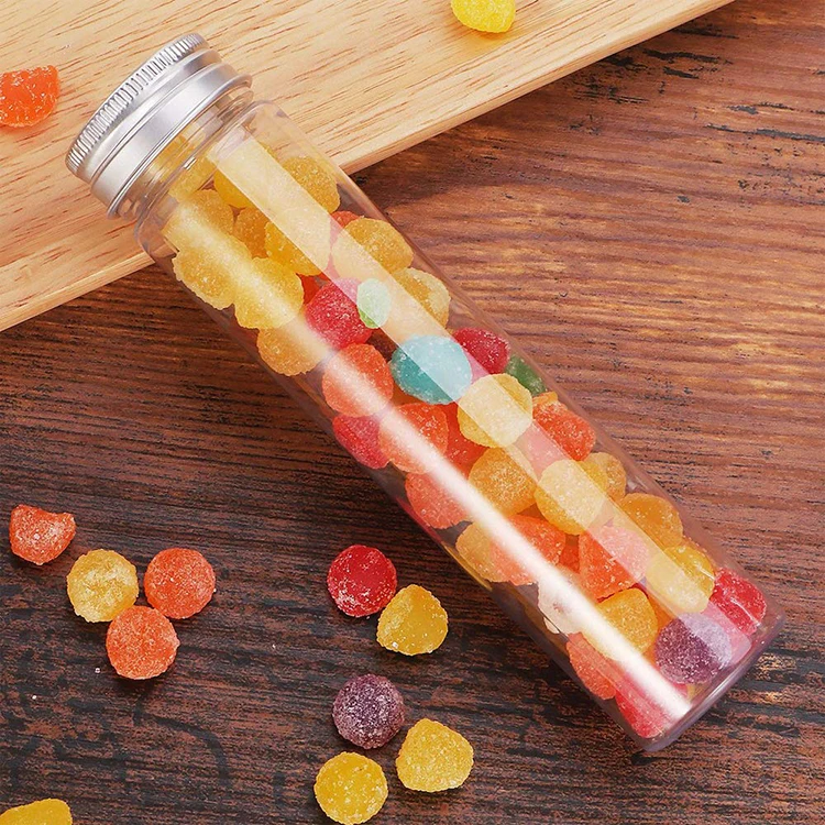 150ml clear plastic test tube flat bottom for candy packaging with screw cap