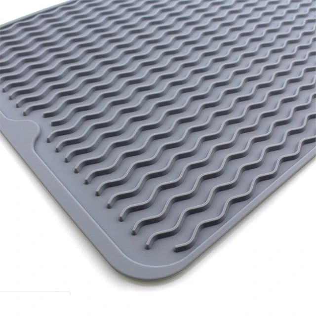 Large size Dish Silicone Draining Mat for Kitchen Counter, Dishwasher Flume Folding Silicone Drying Mat retangular raised grain