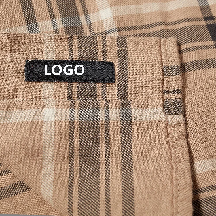 OEM Custom beige long sleeve buttoned collar casual plaid shirt for men