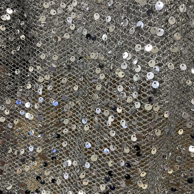 exquisite 5mm silver sequin and silver mesh  Embroidered Sequin fabrics for clothing