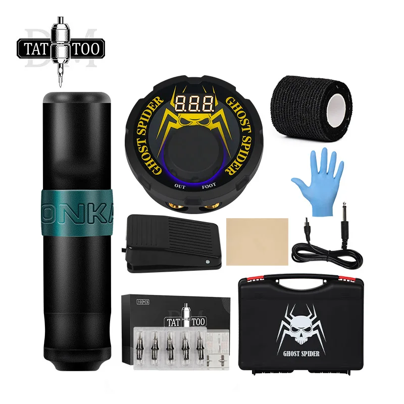 Professional Tattoo Kit Rotary Machine LCD Power Supply Foot Pedal Cartridge Needles Complete Tattoo Set
