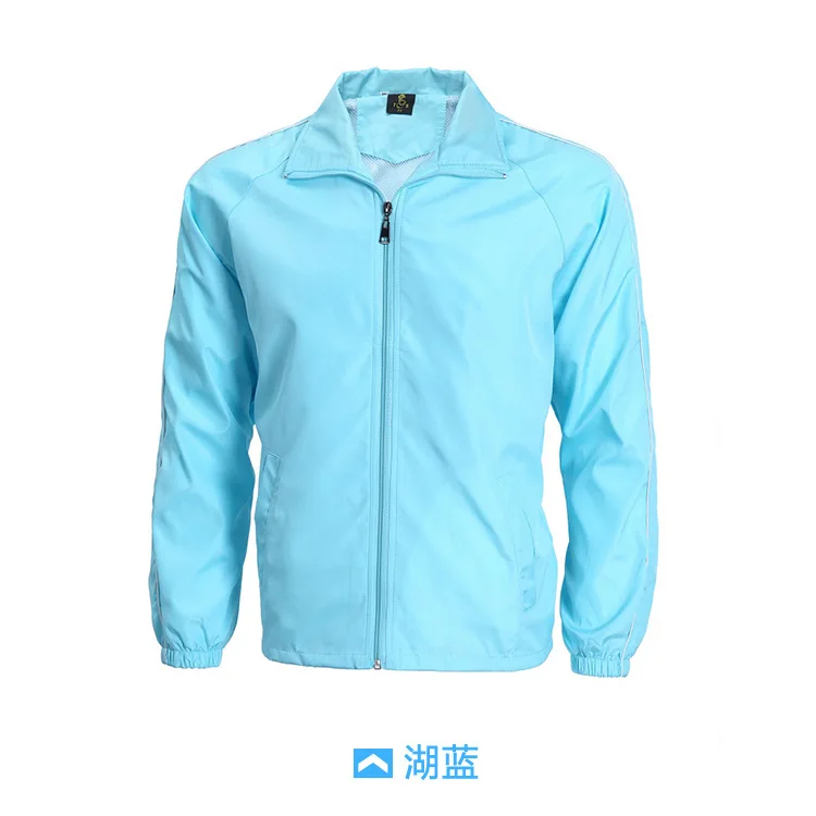 Custom logo advertising propaganda design sleeve stripes team work wind breaker express uniform unisex jacket coat